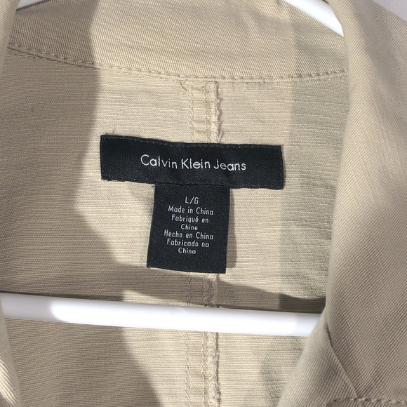 Calvin Klein Khaki Beige Button Up 4 Pocket Collared Jacket Women’s Large - Picture 6 of 10
